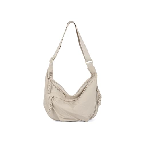 Bolsa transversal para mulheres, bolsa de ombro crescente de nylon Hobo, bolsa casual, bolsa de bolinhos, Bege, Bolsa de ombro crescente de nylon para mulheres