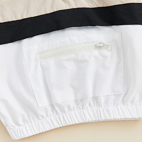 Aeemcem Toddler Baby Boys Color Block Hoodies Pullover Tops Quarter Zip Long Sleeve Sweatshirts With Zipper Pocket(Khaki White, 2-3 Years) #TOP6