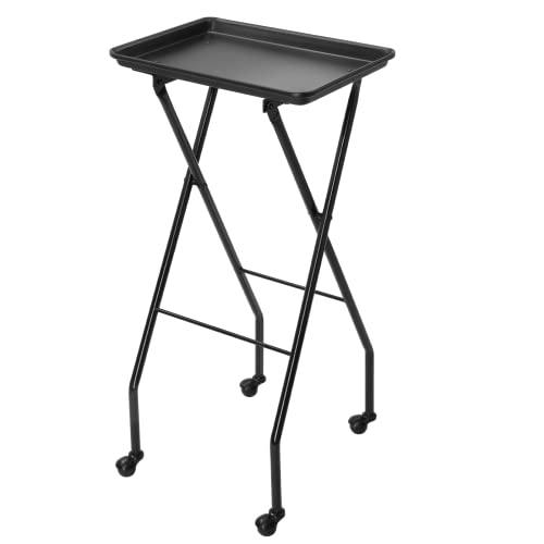 Salon Tray on Wheels Folding Color Trays for Salon, Aluminum Tattoo Tray Rolling Trolley Cart Mobile Hair Cart for Stylist Hairdresser, Beauty Spa Service Storage Station