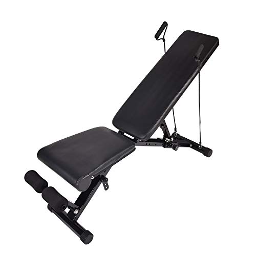 SOLIDEE Adjustable Weight Bench Exercise Bench Strength Training Incline Flat Decline Full body Workout Utility Sit up Bench with Leg Extension Resistance Bands Foldable For Home Gym Fitness