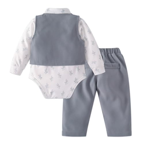 Image of Dressy Daisy Baby Boy 5 Piece Formal Suit Set for Wedding and Birthday | Vest, Shirt, Pants, Bow Tie, Boutonniere, Christening, Holiday Photoshoot Outfit