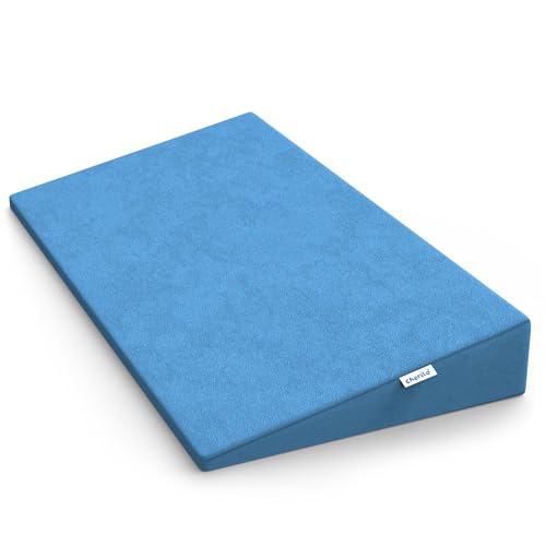 Image of Cherilo Full Size Elevated Wedge Pillow for Baby Crib & Mattress, Helps to Elevate Baby for Acid Reflux, Colic, GERD, Heat Burn & Vomiting | 28 inch x 14 inch x 3.5 inch | - With Removable Velvet Cover - Sky Blue