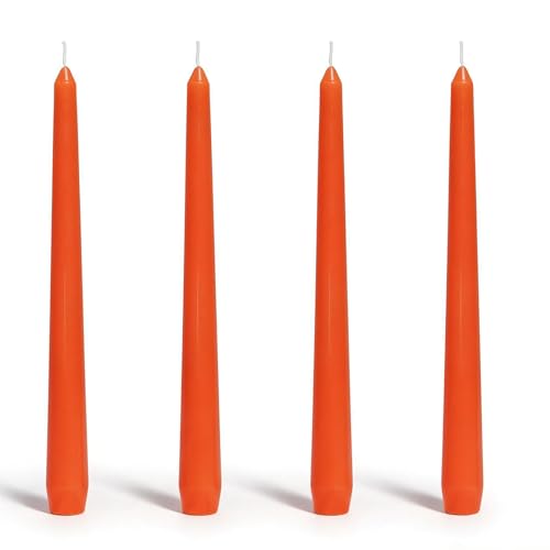 CANDLESEE 4 Pack Orange Taper Candles丨Taper Candles 10 Inch Dripless丨Unscented & Smokeless Candlesticks Bulk丨7-8 Hours Long Burning Tall Candles丨Ideal for Christmas Weddings Parties Dinner