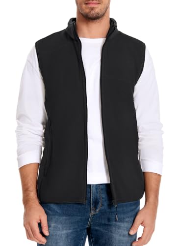 Image of Men's Fleece Vest Full-Zip Outerwear Lightweight Sleeveless Jacket With Zipper Pockets,07 Black,X-Large