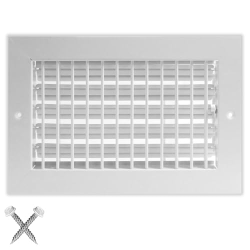 12"w X 6"h Adjustable AIR Supply Diffuser - HVAC Vent Cover Sidewall or Ceiling - Grille Register - High Airflow - White [Outer Dimensions: 13.75"w X 7.75"h]