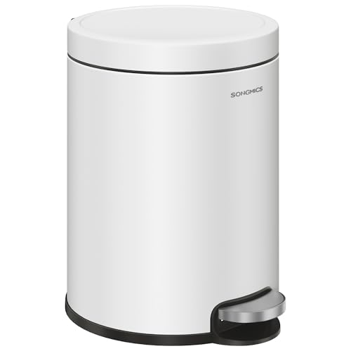 SONGMICS Kosmetikeimer 6 Liter Mülleimer Bad mit Softclose-Deckel Tretmülleimer Stahl für kleine Räume wolkenweiß LTB016WZ02