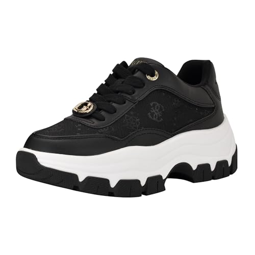Guess Women's Berrett Sneaker, Black/White Logo 001, 10