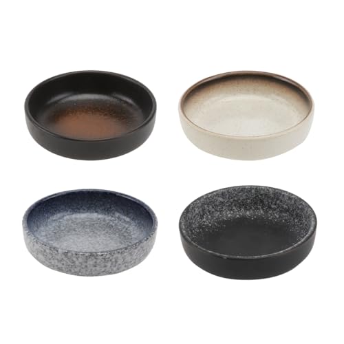 HEMOTON Ceramic Seasoning Dishes Set 4 Small Sauce Bowls 3.5 Inch Japanese Style Plates for Soy Sauce Dipping Condiments Appetizers Home and Restaurant