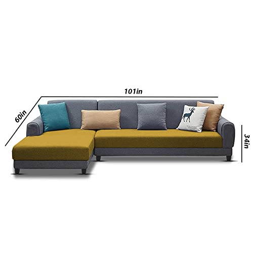 Image of Kraven LHS 6 Seater L Shape Sofa Set for Living Room (Yellow Grey Fabric)