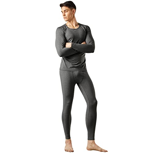 FITEXTREME MAXHEAT Mens Thermal Underwear Long Johns Set with Fleece Lined Fly Dark Grey M