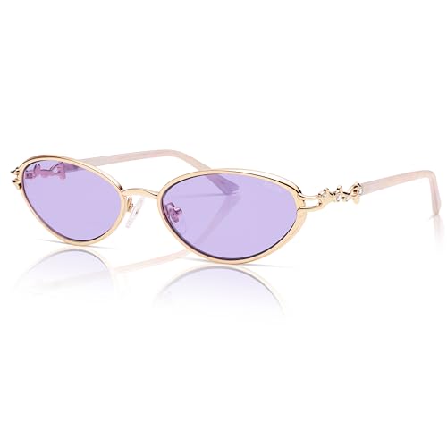 SOJOS Retro Cat Eye Sunglasses Women Men Acetate Metal Frame Trendy Designer UV400 Sun Glasses, Staghorn Coral Gold/Gardient Purple 55 Millimeters