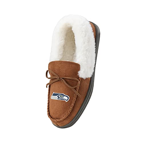 Image of FOCO Womens NFL Team Logo Tan Moccasin Slippers