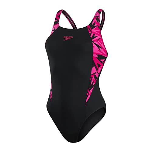 Speedo Muscleback Splice Hyperboom Damen Badeanzug, Schwarz/Pink, 42