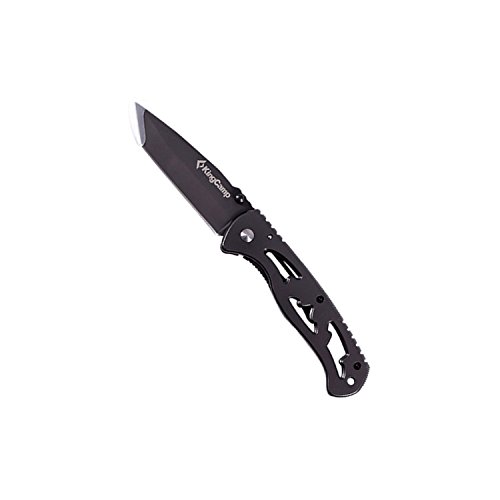 KingCamp Tactical Survival Multifunction Stainless Steel Folding Knife Liner Lock, Hollowing-Out Handle & Belt Clip for Outdoor Camping, Emergency, Black, Molde 1