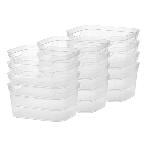 Sterilite 18 x 28 x 35 cm, polerowany otwarty pojemnik do przechowywania z wygodnymi uchwytami do przenoszenia do organizacji gospodarstwa domowego, przezroczysty, 12 sztuk