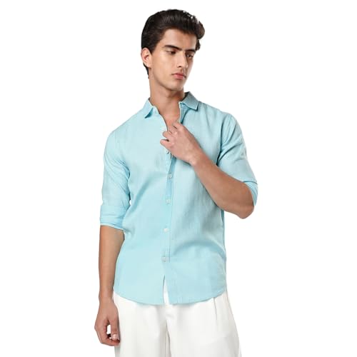 Image of Urbano Fashion Men's Linen Blend Full Sleeve Relaxed Fit Casual Solid Shirt
