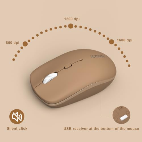 Image of Wireless Keyboard and Mouse Combo, Full-Sized Wireless Keyboard and Adjustable DPI Mouse, 2.4GHz USB Receiver, Keyboard and Mouse for PC, Windows, Desktop, Laptop (Mocha Color)