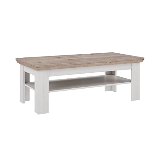 Meubletmoi - Mesa baja (120 x 60 cm, 2 bandejas, decoración de roble claro, blanqueado, estilo clásico, chic y campaña)