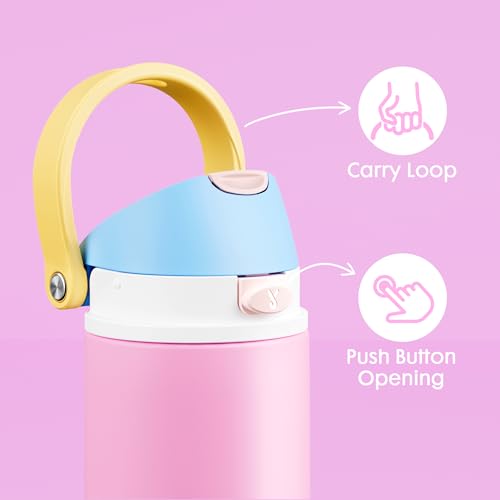 Image of Meoky 2 Pack 18 oz Insulated Kids Water Bottle for Travel | 2-in-1 Straw and Spout Lid, Leak Proof, Stainless Steel, Cold for 24 Hours, Fits in Car Cup Holder, Hydrangea & Fruit Punch