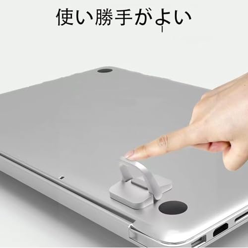 ALLVD シルバー ノートパソコンホルダー macbook PCスタンド 人間 工学 貼り付け型 折り畳み式 フットヒート 亜鉛合金製 耐久性 持ち運びに便利 冷却 放熱対策 軽量 滑り止め 滑り止め 持ち運びに便利