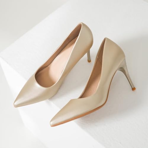 Image of Women's Low Kitten Heel Pumps Classic Fashion Dress Pumps Simple Heeled Shoes for Office Work