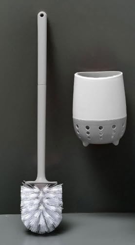 Image of Favria Toilet Cleaner Brush /Toilet Brush with Holder Stand /Toilet Cleaning Brush /Toilet Cleaning Brush with Wall Mounted Holder, Long Silicone Handle (Pack of 1 Grey White)