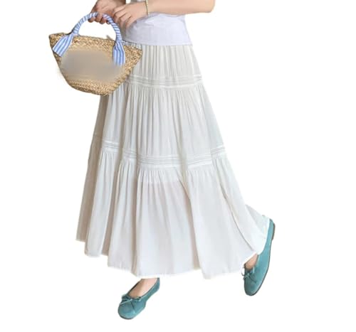 Women Elastic Waist with Wide Swing Midi Skirts Summer Lace High Waist Slimming A-Line Cake Skirt