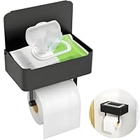 Toilettenpapierhalter mit Feuchttücherbox, Gypie Toilettenpapierhalter Ohne Bohren, Klopapierhalter Schwarz, 304 Edelstahl Klorollenhalter, Wc Papier Halterung für Badezimmer, Selbstklebend or Bohren