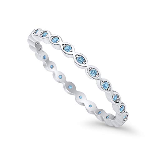 Blue Apple Co. 2mm Full Eternity Stackable Band Ring Round Cubic Zirconia 925 Sterling Silver Size-7