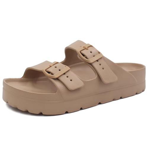 L LOUBIT Women's Platform Sandals with Arch Support Pillow Soft Adjustable Buckle Slides Lightweight Non-Slip Summer Beach Shoes