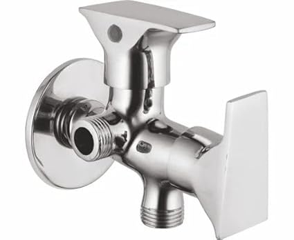 King Sanitation Angle 2 in 1 Way Melody Brass Twin Elbow Valve Faucet Bib Tap Faucets for Bathroom Kitchen Wash Basin with Chrome Finish