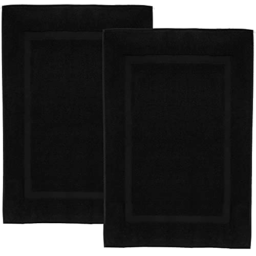 Penguin Home Lot de 2 tapis de bain en tissu éponge 100 % coton filé à l'anneau - Noir Serviettes de pied extrêmement douces et absorbantes Tapis de bain d'hôtel lavable en machine 86 x 56 cm Cover