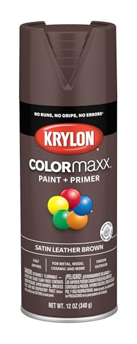 Image of Krylon K05569007 COLORmaxx Spray Paint and Primer for Indoor /Outdoor Use, Satin Leather Brown, 12 Ounce (Pack of 1)