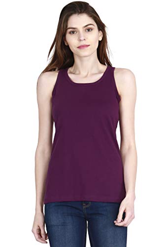 Image of FLEXIMAA Women's Cotton Plain Round Neck Sleeveless T-Shirt