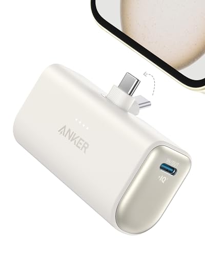 Anker Nano Power Bank 5000 mAh 22,5 W, Ricarica Rapida Connettore USB C Pieghevole Integrato, Compatibile con iPhone 17 Pro Max/Serie 16-12, Samsung S25 Ultra, Huawei, iPad e Molto Altro(Bianco)