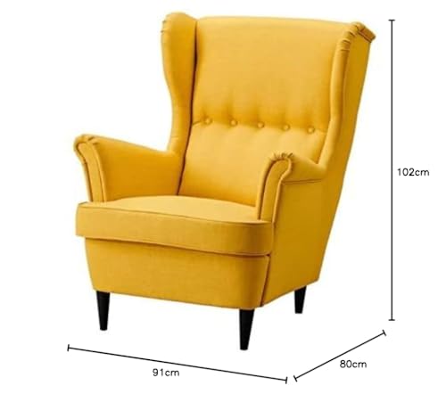Image of Wing Chair for Living Room Bedroom High Back Arm Chair Cushioned Lounge Chair Single Seater Sofa |Luxury Rest Chair Arm Chair (Yellow1)