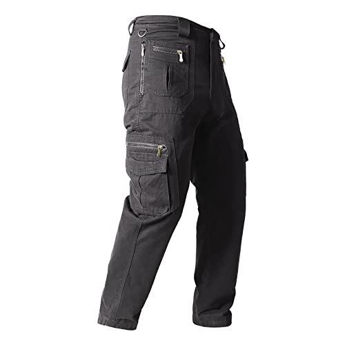 Generisch Arbeitshose Herren, Cargo Outdoor Hose Männer Stretch Einfarbig Combat Tactical Mit Taschen Kniepolster Pants (5XL, Grau)