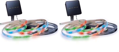 Tiras LED solares multicolor autoadhesivas AKTIVE IP44 con 5 lúmenes de carga solar (Pack de 2)