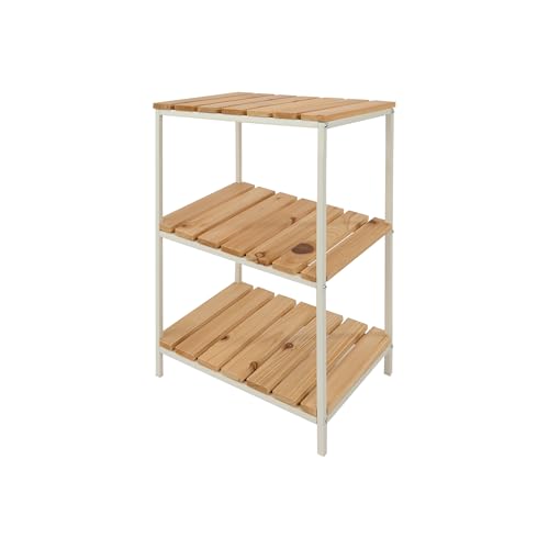 LIN HOME XZ-22111-1 Estantería de Madera con Marco de Metal Blanco de 3 Niveles 30x24x44cm Desmontable - Estantería Organizador para Baño, Salón, Dormitorio de 3 Estantes