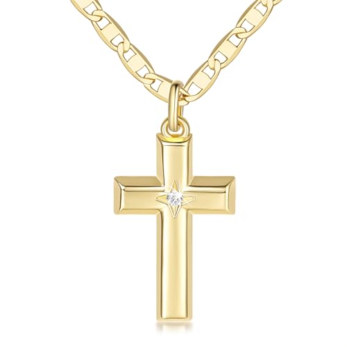 14k Gold Cross Necklace for Women Gold Necklace Cross Pendant Small Cross Necklace 48cm Cross Chain with a CZ Stone 27mm*16mm