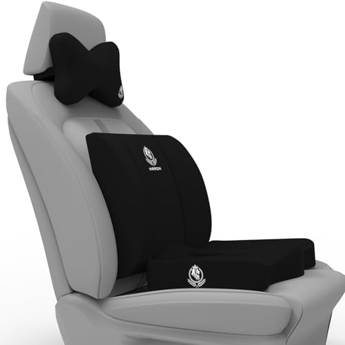 Image of MRRON Memory Foam Car Seat Cushion Combo - Backrest, Coccyx Cushion & Neckrest - Orthopedic Support for Back, Sciatica & Neck Pain - Ergonomic Comfort for Car, Office. (Black, Lumbar)