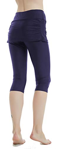 Ubestyle UPF 50+ Women Swim Skirted Capris Active Athleic Leggings with Skirt Rungning Skort Sun Protective (Navy, S)