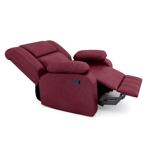 Image of Bharat Lifestyle Jerry Leather Look Suede Fabric Manual Recliner (Maroon) | 1 Seater Recliner Chair Sofa | 3 Comfort Positions | DIY Assembly | 1 Year Warranty | for Living Room, Bedroom