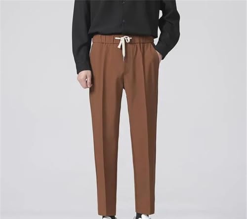 Men Elastic Waist Straight Ankle Length Suit Pants Casual Business Office Trousers with Drawstring2