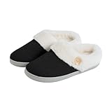 Zapatillas de estar por casa para mujer, hombre, invierno, forro cálido, pantuflas, cómodas, antideslizantes, planas, Negro , 36-37