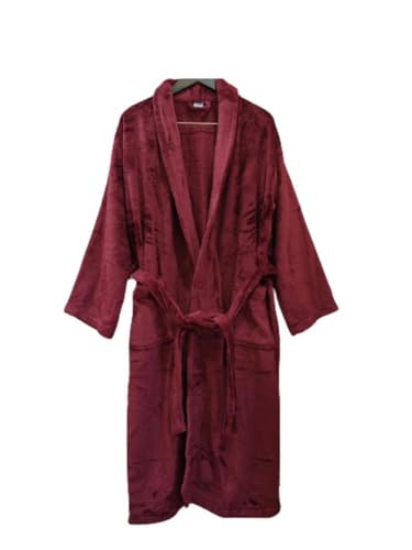 Image of Cotton Bolls Textiles Microfiber Fleece Bath Robe for Men | Shawl Collar with Long Sleeves| Lint Free | Anti-Bacterial | Super Soft Fabric (XL, Maroon)