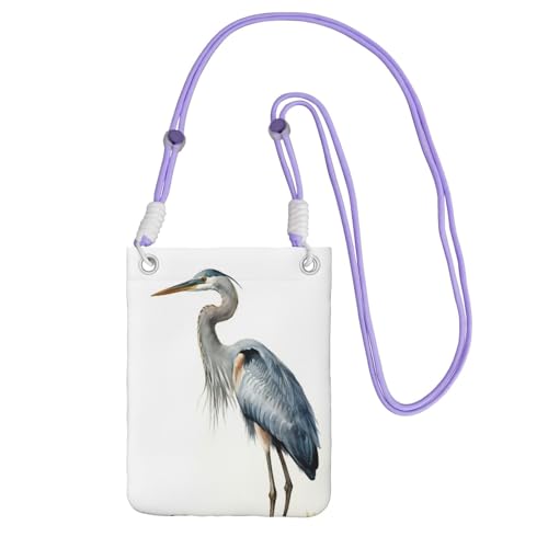 Pochette téléphone pour femme avec bandoulière violette et motif héron