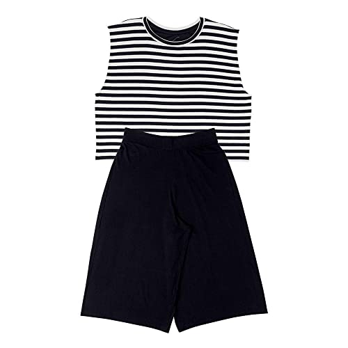 Pijama Cropped E Calca Pantacourt Listr., She, Feminino, Preto, G