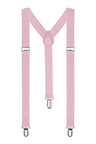 Boolavard Braces/Suspenders One Size Fully Adjustable Y Shaped With Strong Clips (Light Pink)