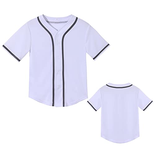 Icibgds Kids Baseball Jersey Button Boys T-Shirt Trendy Hip Hop Street Black And White Short Sleeve Tee (Kids White,10 Years) #TOP5